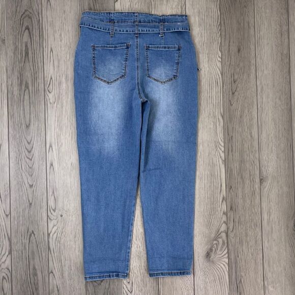 Chelsea & Violet Size 28 High Waist Paper Bag Belted Taper Leg Stretch Mom Jeans - Picture 6 of 14
